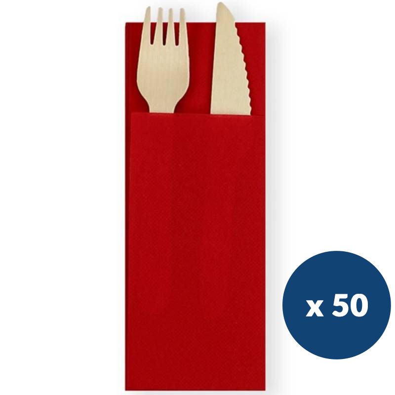 Serviette kangourou papier intissé 40 x 40 cm x50 rouge