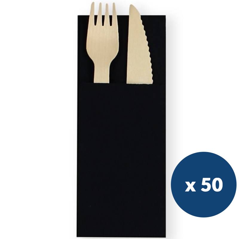 Serviette kangourou papier intissé 40 x 40 cm x50 noir