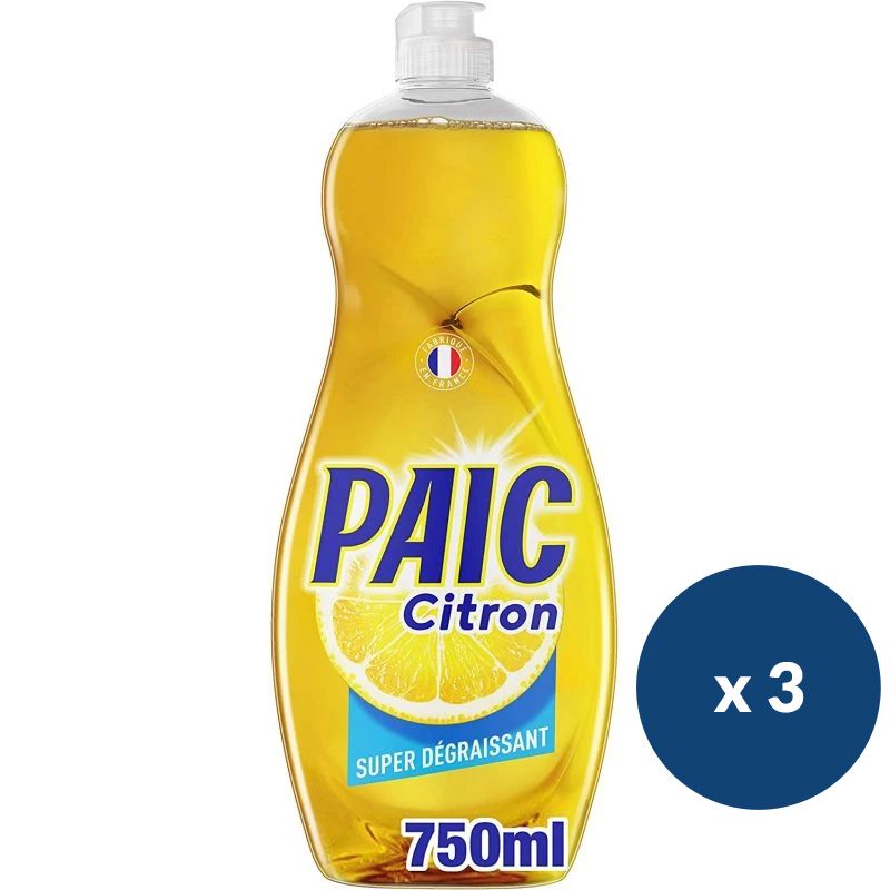Liquide vaisselle mains citron 750 ml Paic - lot de 3 Liquide vaisselle mains citron 750 ml Paic - lot de 3