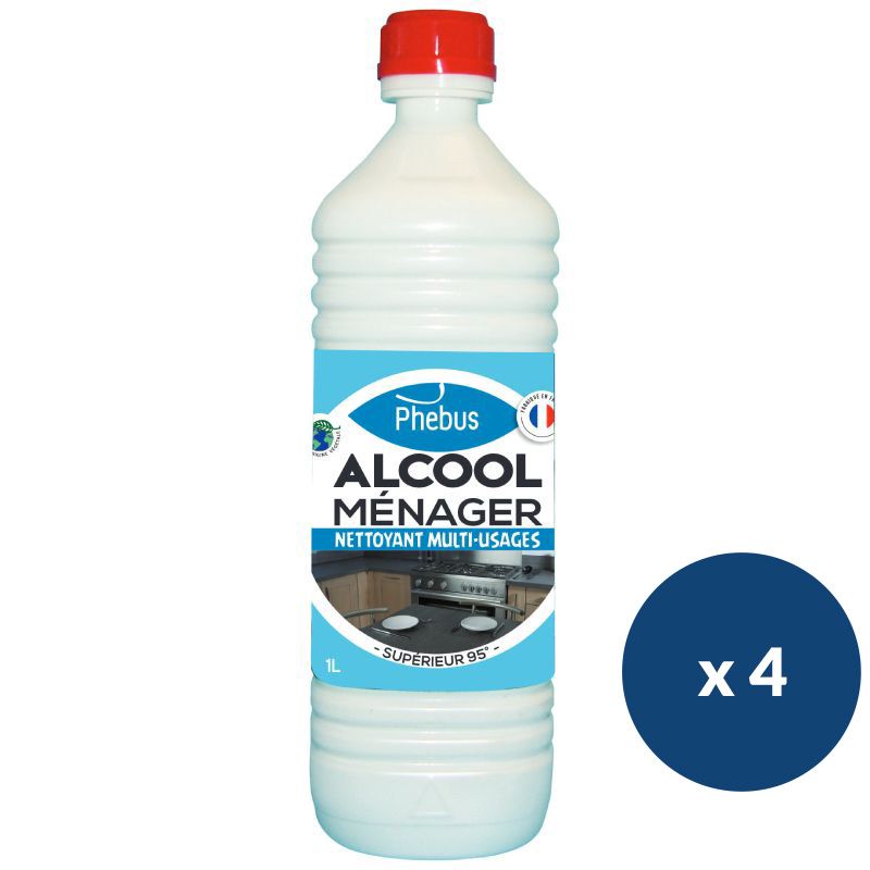 Alcool ménager supérieur dénaturé 95° flacon 1 L - lot de 4 Alcool ménager supérieur dénaturé 95° flacon 1 L - lot de 4