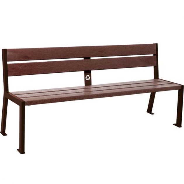Banc public plastique recyclé et acier 180 cm marron