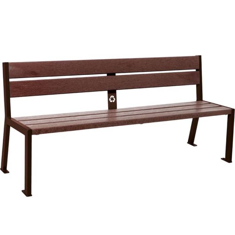 Banc public plastique recyclé et acier 180 cm marron