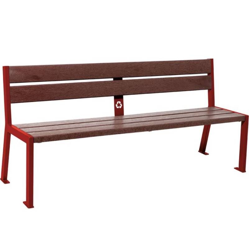 Banc public plastique recyclé et acier 180 cm bordeaux