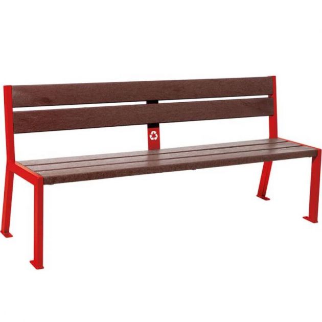 Banc public plastique recyclé et acier 180 cm rouge