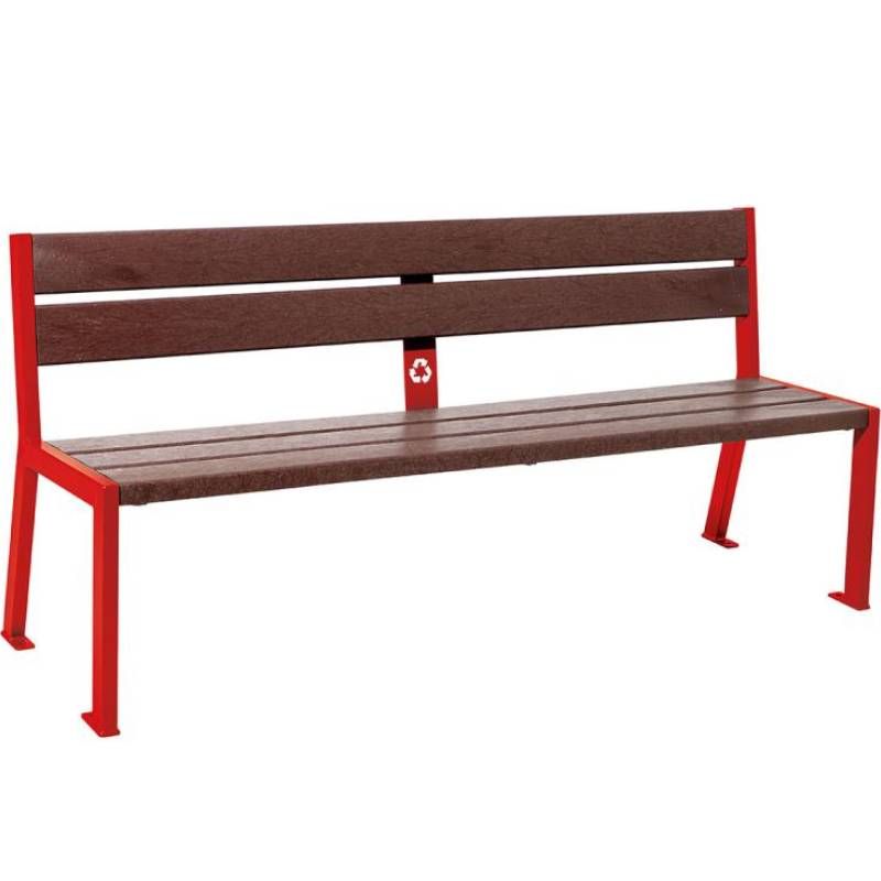 Banc public plastique recyclé et acier 180 cm rouge