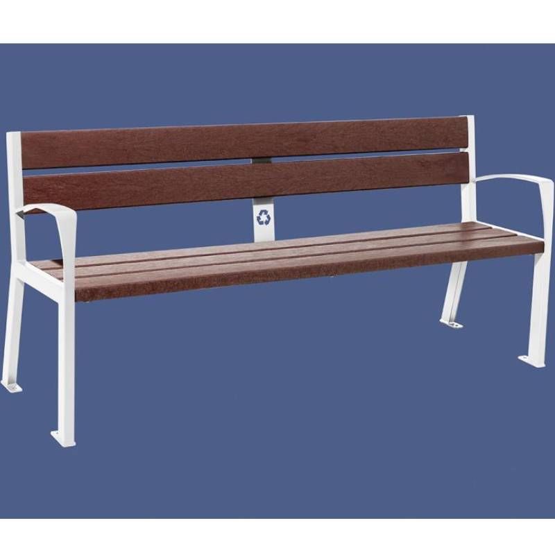 Banc public avec accoudoirs plastique recyclé et acier 180 cm blanc