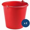 Seau de ménage gradué en plastique 10 L - lot de 2 rouge