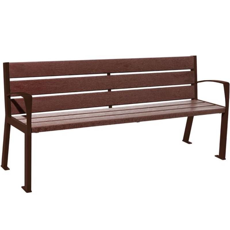 Banc urbain avec accoudoirs plastique recyclé et acier 180 cm marron