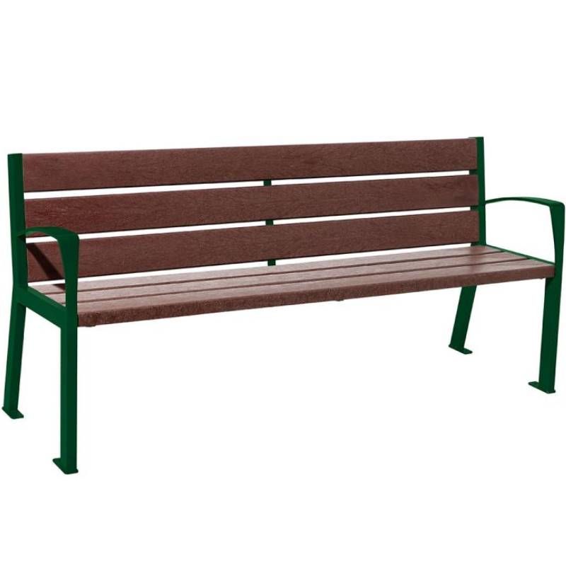 Banc urbain avec accoudoirs plastique recyclé et acier 180 cm vert
