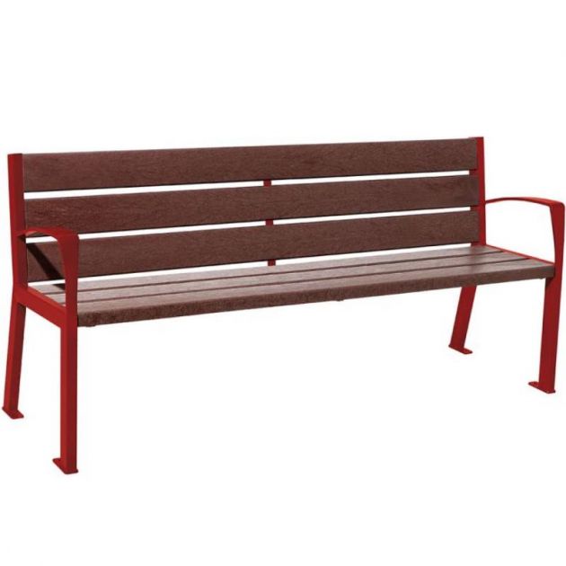 Banc urbain avec accoudoirs plastique recyclé et acier 180 cm bordeaux