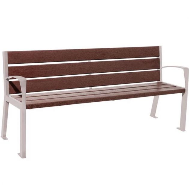 Banc urbain avec accoudoirs plastique recyclé et acier 180 cm gris