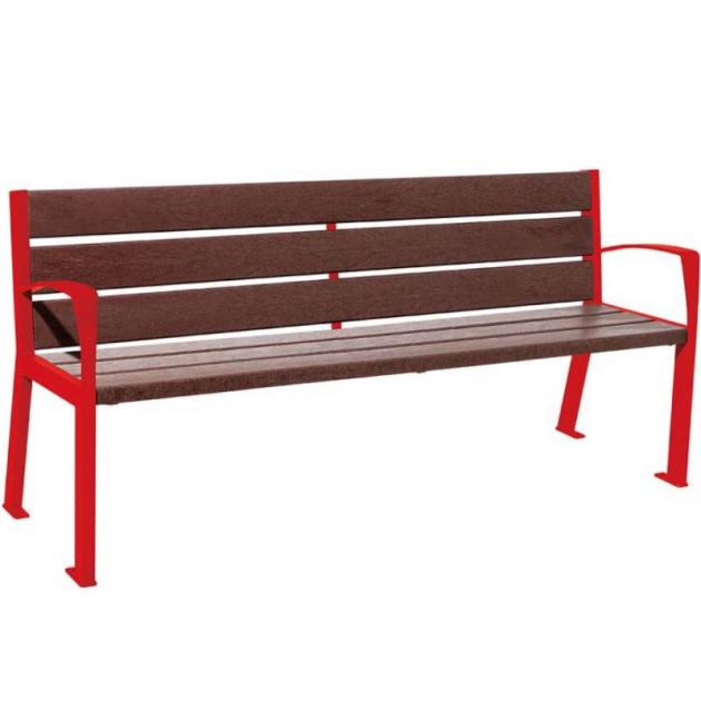 Banc urbain avec accoudoirs plastique recyclé et acier 180 cm rouge