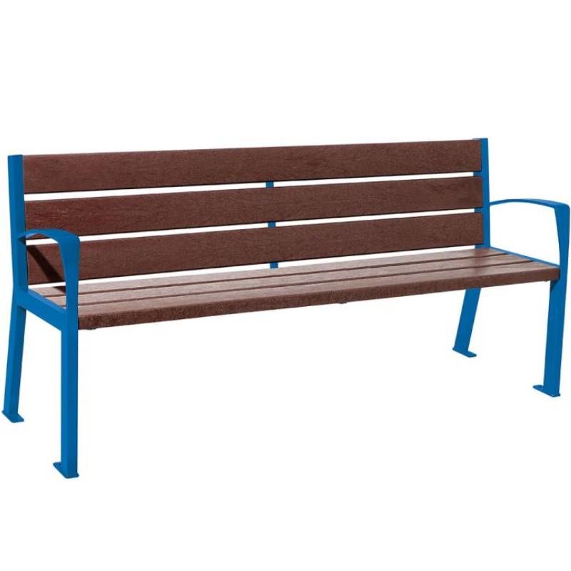 Banc urbain avec accoudoirs plastique recyclé et acier 180 cm bleu
