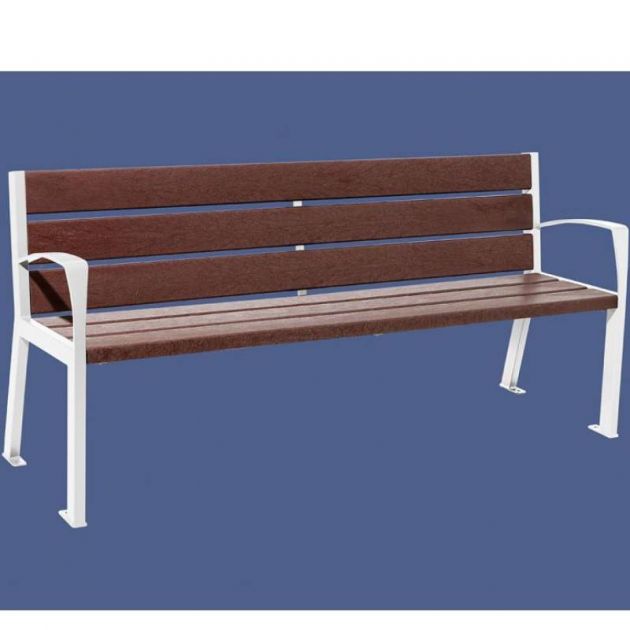 Banc urbain avec accoudoirs plastique recyclé et acier 180 cm blanc