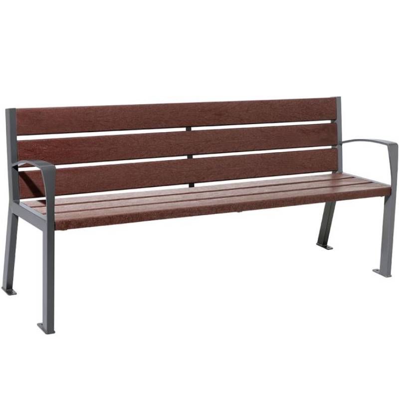 Banc urbain avec accoudoirs plastique recyclé et acier 180 cm gris anthracite