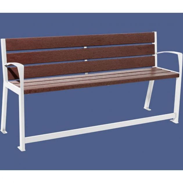 Banc public avec accoudoirs et repose-pieds plastique recyclé et acier 180 cm blanc