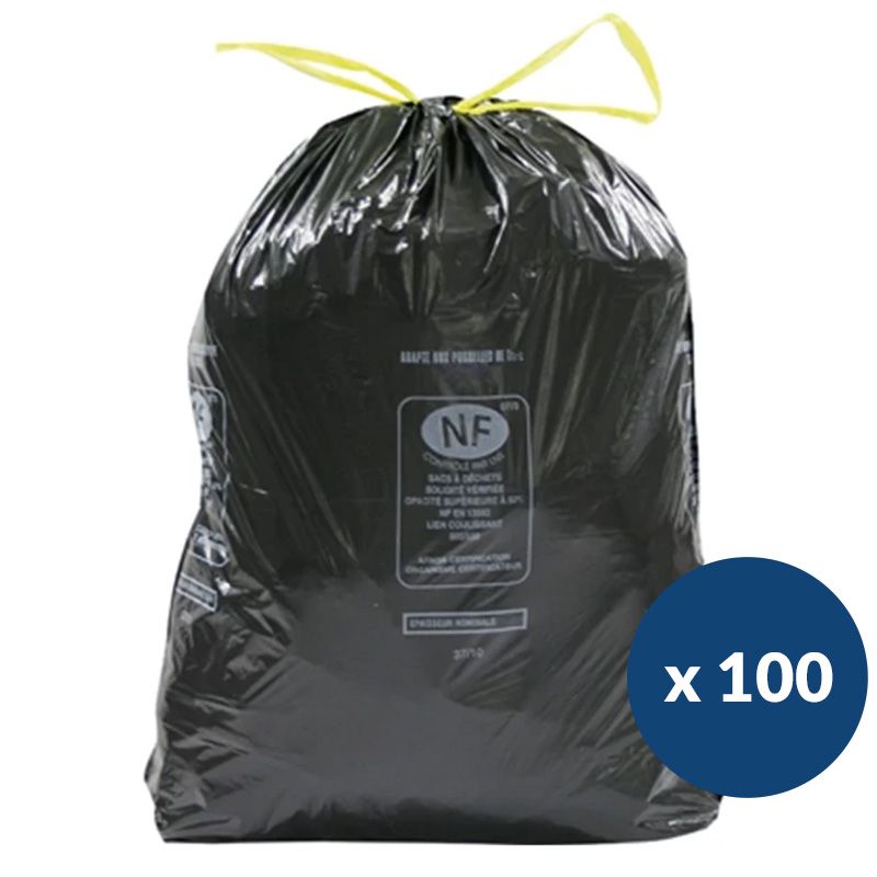Sac poubelle 100L NF lien coulissant x100
