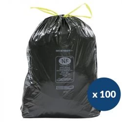Sac poubelle NF gris lien coulissant 50 L - carton de 100