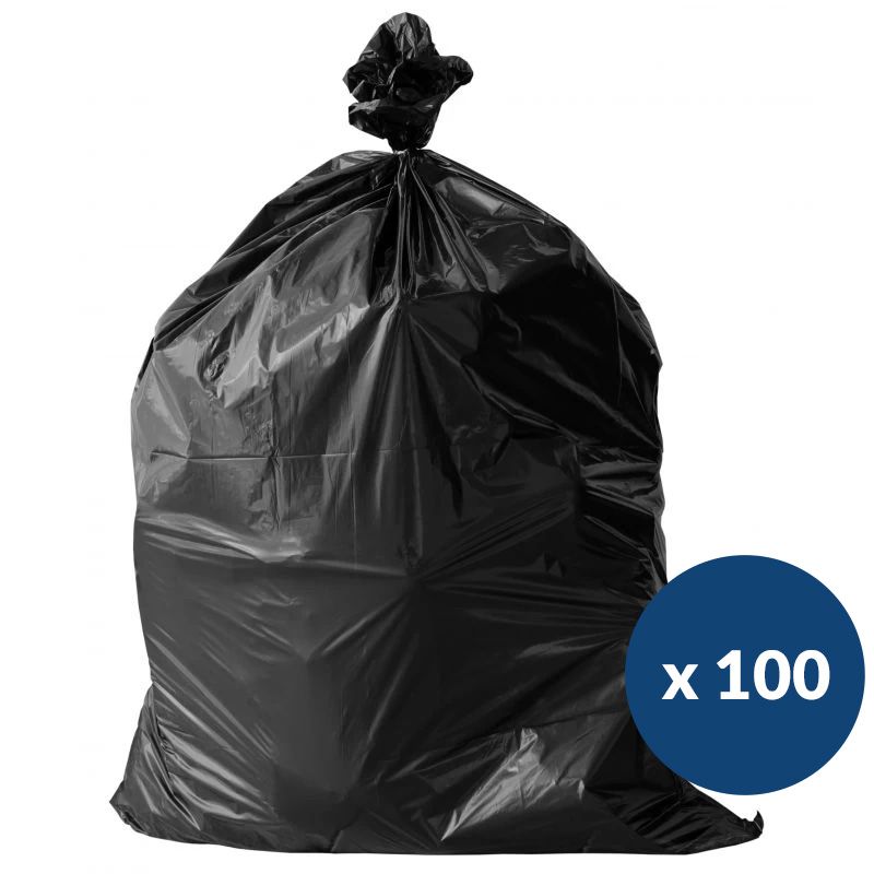 Sac poubelle recyclé noir déchets lourds Delcourt 150 L - carton de 100 Sac poubelle recyclé noir déchets lourds Delcourt 150 L - carton de 100
