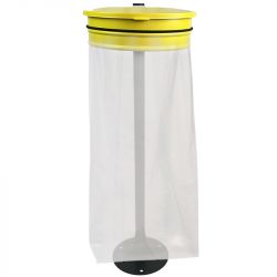 Support sac poubelle sur pied platine avec couvercle 110 L Jaune
