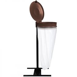 Support sac poubelle avec couvercle socle en H Marron