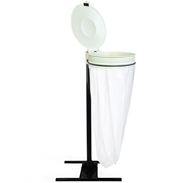 Support sac poubelle avec couvercle socle en H Blanc