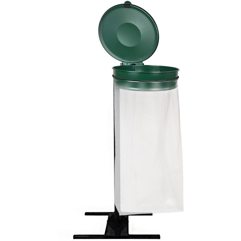 Support sac poubelle avec couvercle socle en H vert
