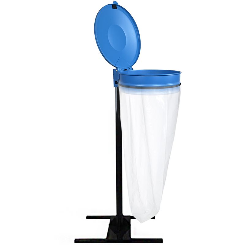Support sac poubelle avec couvercle socle en H Bleu