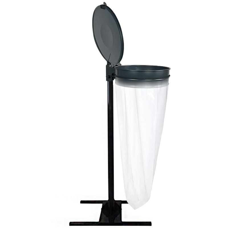 Support sac poubelle avec couvercle socle en H Gris