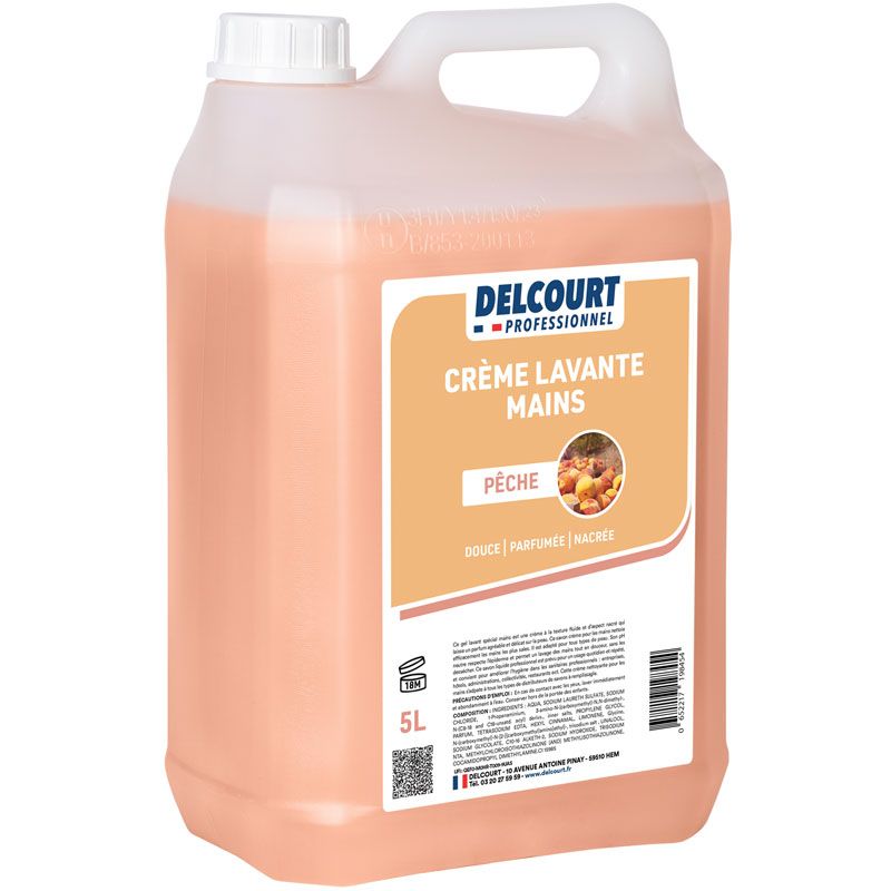 Crème lavante nacrée parfumée Delcourt - bidon de 5 L peche quart