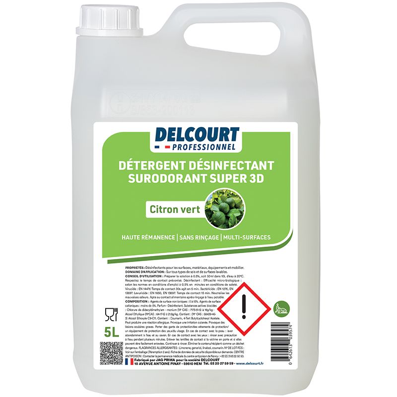Détergent surodorant bactéricide Delcourt bidon 5 L citron vert Détergent surodorant bactéricide Delcourt bidon 5 L citron vert