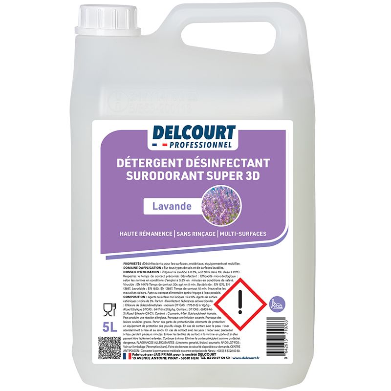 Détergent surodorant bactéricide Delcourt bidon 5 L lavande Détergent surodorant bactéricide Delcourt bidon 5 L lavande
