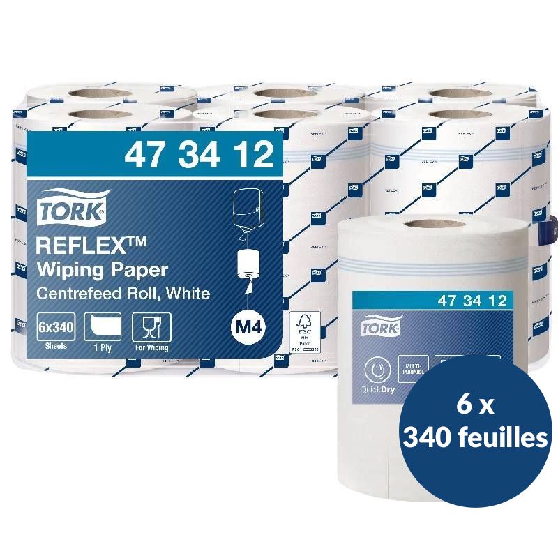 Bobine dévidage central 1 pli blanc Tork M4 - colis de 6 bobines de 340 feuilles