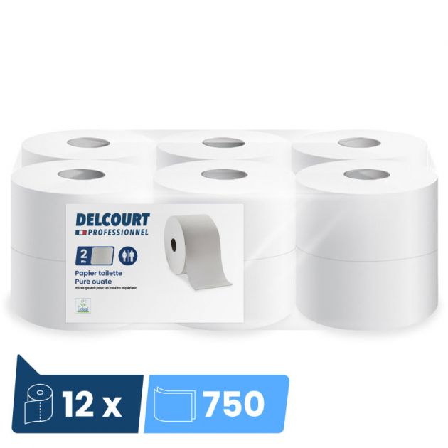 Papier toilette recyclé 2 plis mini jumbo 12 bobines Ecolabel
