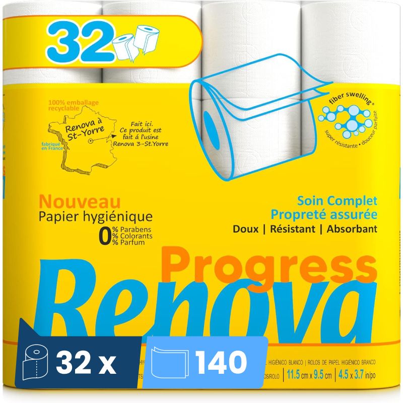 Papier toilette double épaisseur 32 rouleaux Renova Progress Papier toilette double épaisseur 32 rouleaux Renova Progress