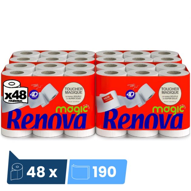 Papier toilette 4D Magic Renova - colis de 48 rouleaux de 140 feuilles