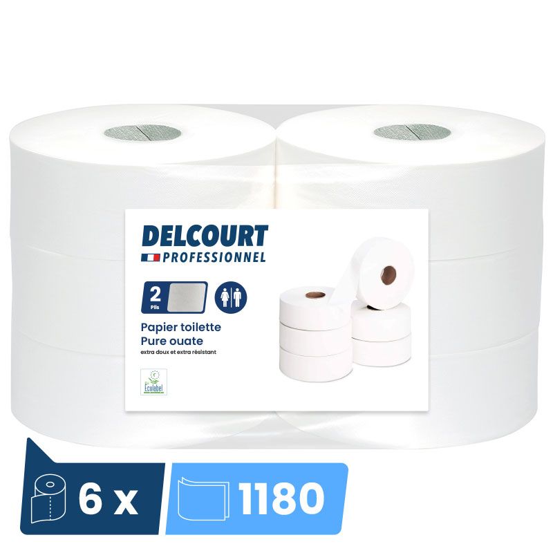 Papier toilette double épaisseur Ecolabel 6 bobines 360m Maxi Jumbo blanc