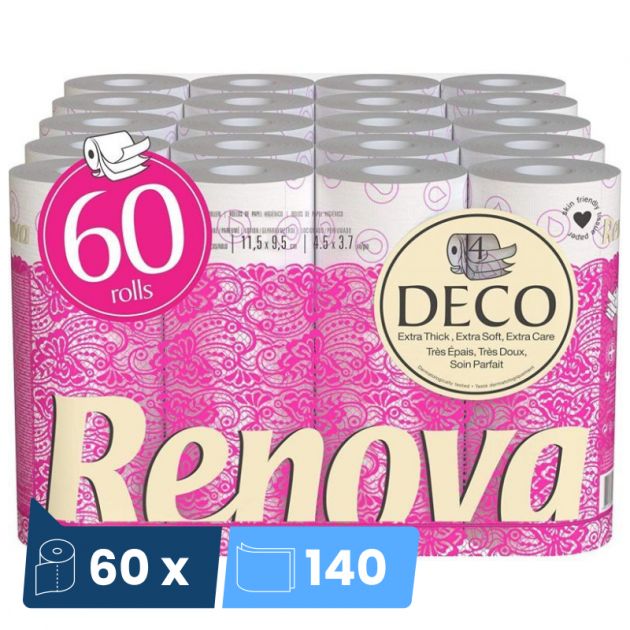 Papier toilette Renova Deco 4 plis - colis de 60 rouleaux