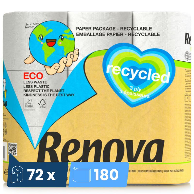 Papier toilette recyclé 3 plis 72 rouleaux Renova Papier toilette recyclé 3 plis 72 rouleaux Renova