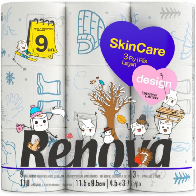 Papier toilette 3 plis décoré Renova Design - colis de 72 rouleaux