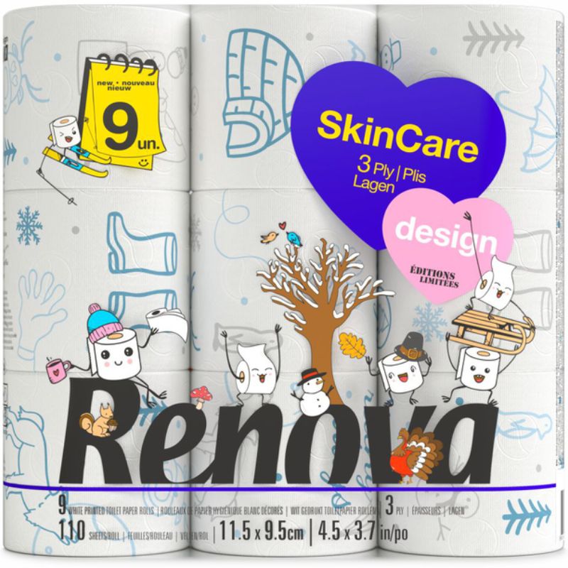 Papier toilette 3 plis décoré Renova Design - colis de 72 rouleaux