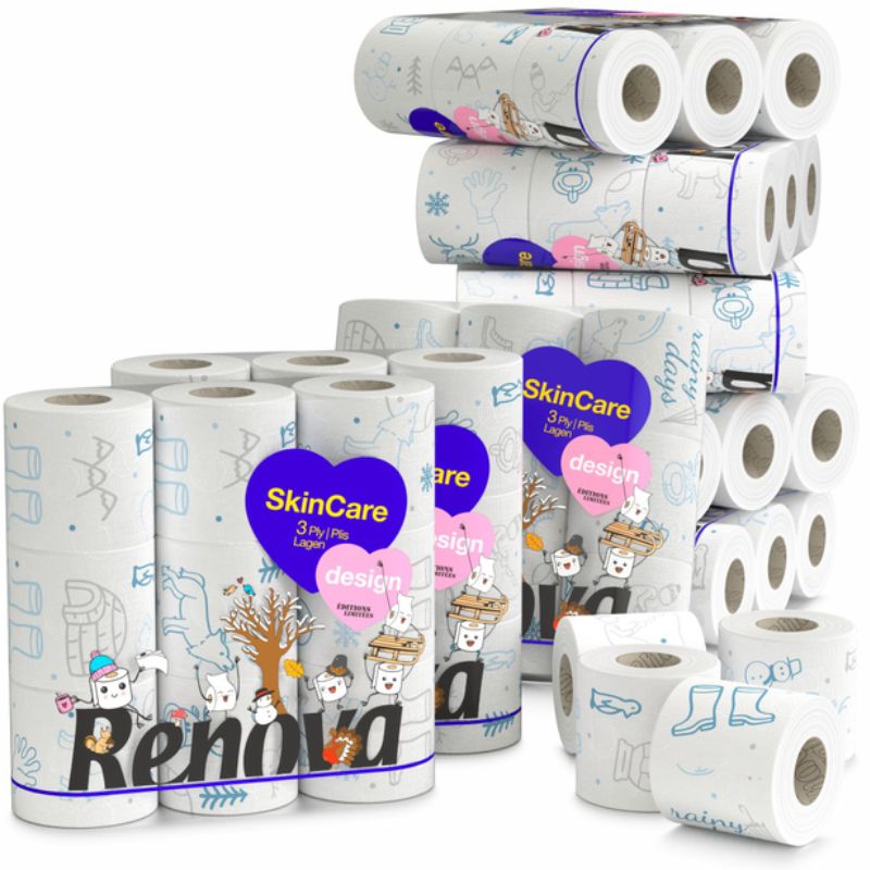 Papier toilette 3 plis décoré Renova Design - colis de 72 rouleaux
