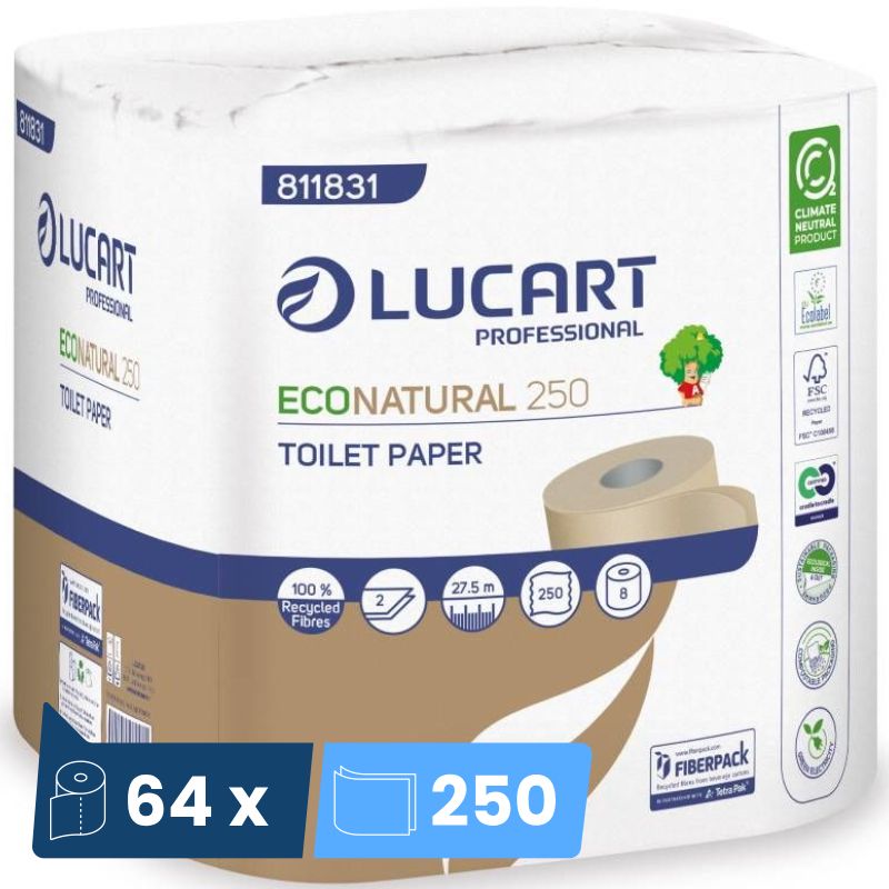 Papier toilette Eco Natural Lucart - colis de 64 rouleaux de 250 feuilles Papier toilette Eco Natural Lucart - colis de 64 rouleaux de 250 feuilles