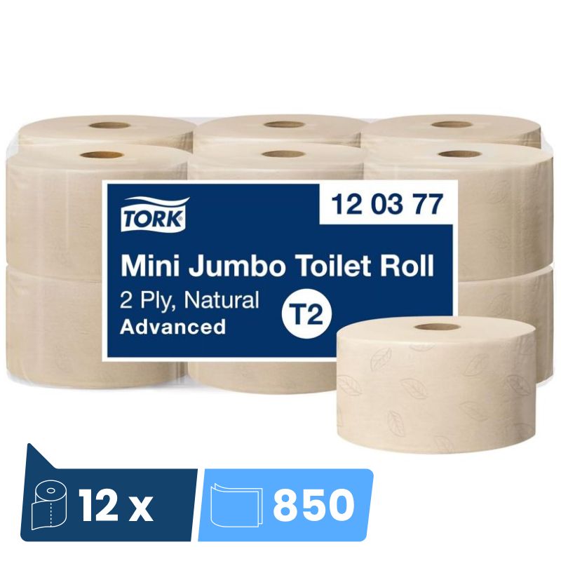 Papier toilette mini jumbo Tork T2 naturel 2 plis Advanced 12 x 170 m