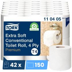 Papier toilette blanc extra doux Premium 4 plis Écolabel Tork T4 - Colis de 42 rouleaux