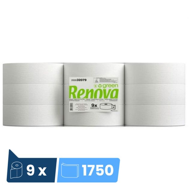 Papier toilette maxi jumbo Ecolabel 350 m Renovagreen - colis de 9 bobines