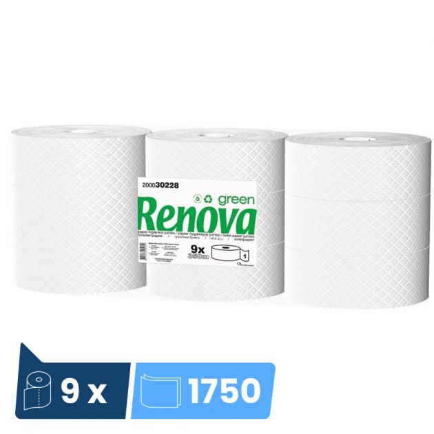 Papier toilette maxi jumbo ecolabel RenovaGreen 350 m - colis de 9 bobines