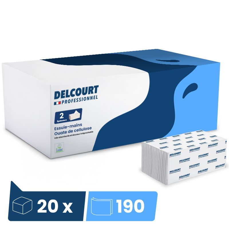 Essuie mains double épaisseur Ecolabel plié en V 20 x 190 feuilles