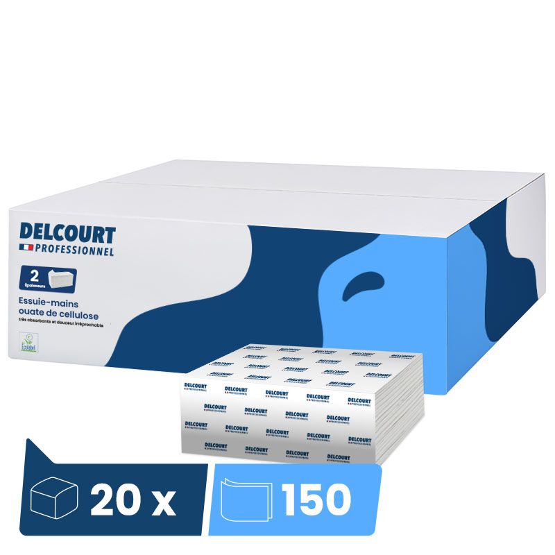Essuie mains papier double épaisseur pliage en W 20 x 150 feuilles