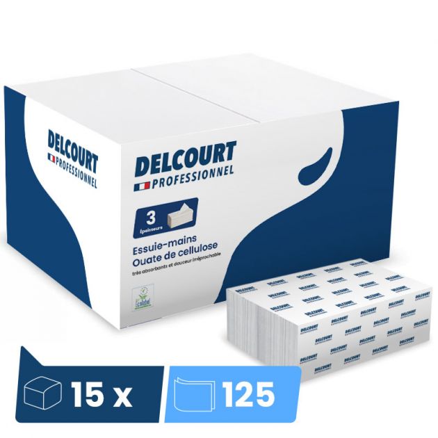 Essuie mains papier triple épaisseur pliage en M 15 x 125 feuilles